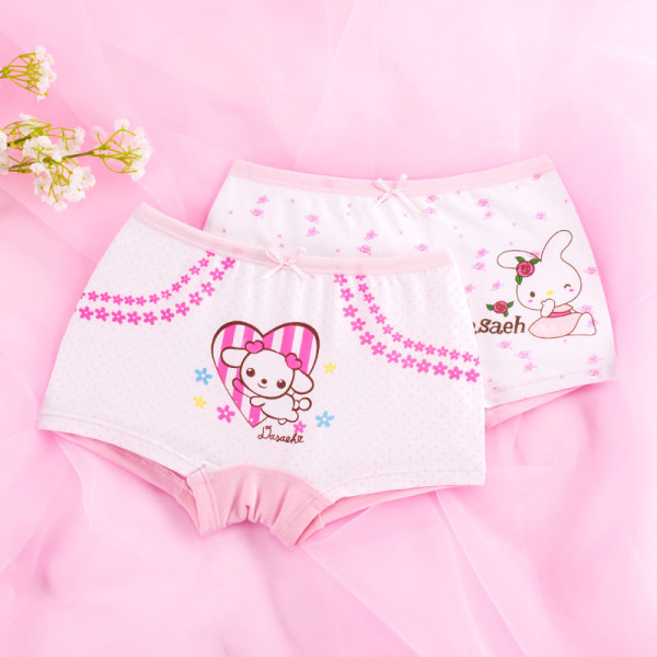 Kid Girls 2 Packs Print Cartoon Rabbit Flowers Boxer Briefs Cotton Underwear