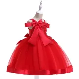 Kid Girl Pearl Embroidery 3D Flowers Bowknot Off The Shoulder Wedding Party Dresses