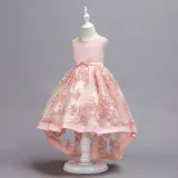 Kid Girl Embroidered 3D Flowers Mesh Wedding Party Dress With Bowknot