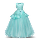 Kid Girl 3D Flowers Bowknot Lace Mesh Princess Sleeveless Dress