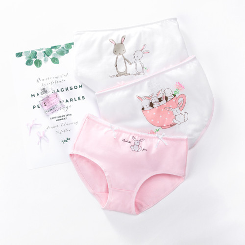 Kid Girls 3 Packs Cartoon Rabbit Boxer Briefs Cotton Underwear