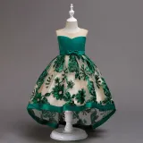 Kid Girl Embroidered 3D Flowers Mesh Wedding Party Dress With Bowknot