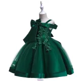 Kid Girl Pearl Embroidery 3D Flowers Bowknot Off The Shoulder Wedding Party Dresses