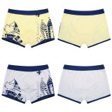 Kid Boys 4 Packs Print Ship Boat Boxer Briefs Cotton Underwear