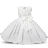 Kid Girl 3D Rose Flowers Lace Bowknot Bright Spot Gown Dress