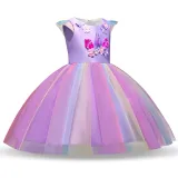 Kid Girl 3D Pearls Flowers Unicon Rainbow Tutu Princess Dress