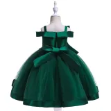 Kid Girl Pearl Embroidery 3D Flowers Bowknot Off The Shoulder Wedding Party Dresses