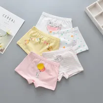 Kid Girls 5 Packs Print Rabbits Boxer Briefs Cotton Underwear