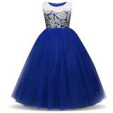 Kid Girl Lace Embroidered Hollow White Flowers Bowknot Mesh Maxi Princess Sleeveless Dress