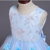 Kid Girl Pearls Embroidery 3D Sequins Flowers Mesh Party Dresses