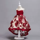Kid Girl Embroidered 3D Flowers Mesh Wedding Party Dress With Bowknot