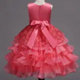 Kid Girl Sequins Diamond-Studded Layers Ruffles Lace Wedding Party Sleeveless Dress