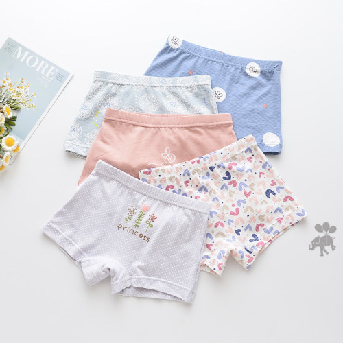 Kid Girls 5 Packs Cute Prints Stripes Flowers Animals Boxer Briefs Cotton Underwear