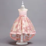 Kid Girl Embroidered 3D Flowers Mesh Wedding Party Dress With Bowknot
