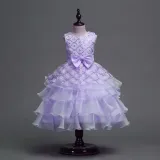 Kid Girl Sequins Diamond-Studded Layers Ruffles Lace Wedding Party Sleeveless Dress