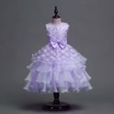 Kid Girl Sequins Diamond-Studded Layers Ruffles Lace Wedding Party Sleeveless Dress