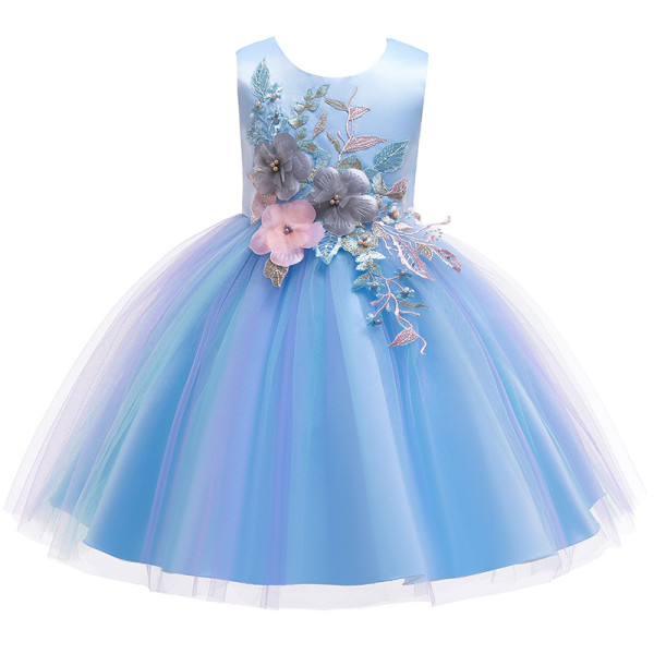 Blue Embroidery Lace Girls' Dress with Bowknot main image 1