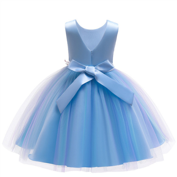 Blue Embroidery Lace Girls' Dress with Bowknot main image 0