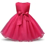 Kid Girl 3D Rose Flowers Lace Bowknot Bright Spot Gown Dress