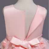 Kid Girl Pearls Embroidery 3D Sequins Flowers Mesh Party Dresses