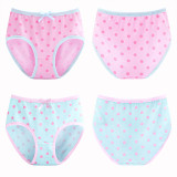 Kid Girls 4 Packs Print Dots Briefs Cotton Underwear