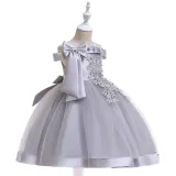 Kid Girl Pearl Embroidery 3D Flowers Bowknot Off The Shoulder Wedding Party Dresses