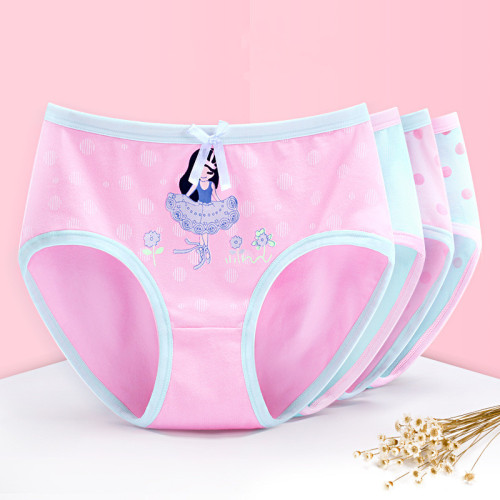 Kid Girls 4 Packs Little Princess Girl Print Briefs Cotton Underwear