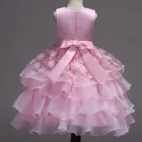 Kid Girl Sequins Diamond-Studded Layers Ruffles Lace Wedding Party Sleeveless Dress