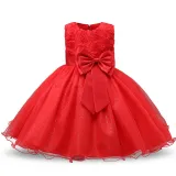 Kid Girl 3D Rose Flowers Lace Bowknot Bright Spot Gown Dress