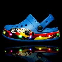 Toddlers Kids Cartoon 3D LED Lights Car Flat Beach Slippers Sandals