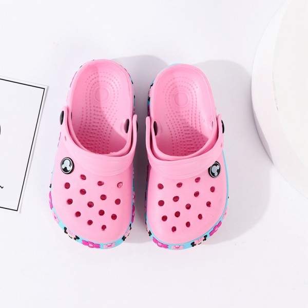Kid Flat Beach Slippers With 3D Dsiney MinnyAnd Flowers Silica Gel Printing Shoe Sides