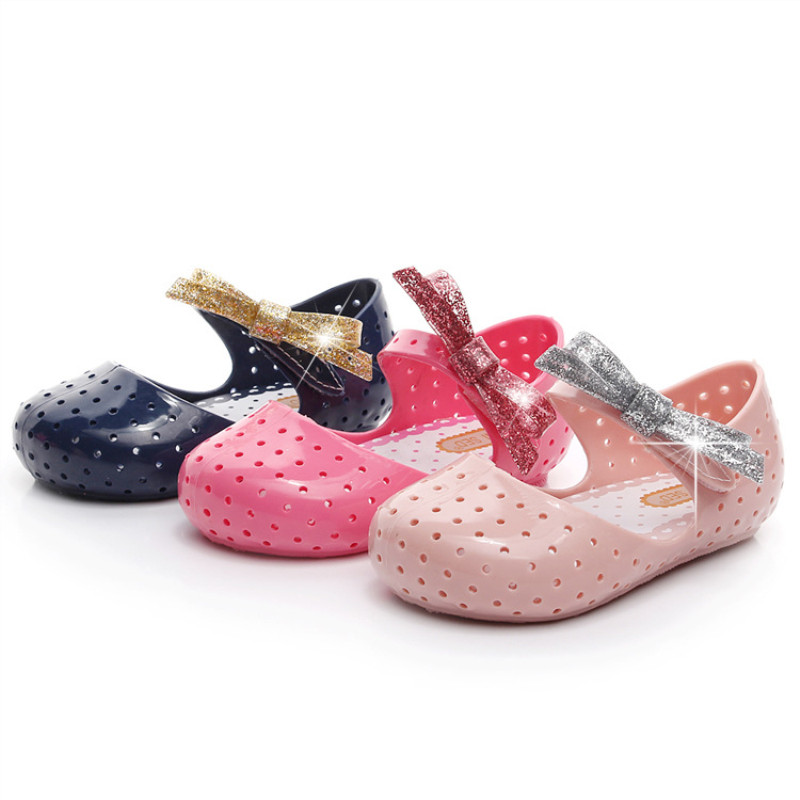 Kid Toddler Girl Glitter Bowknot Hollow-Out Jelly Flats Shoes