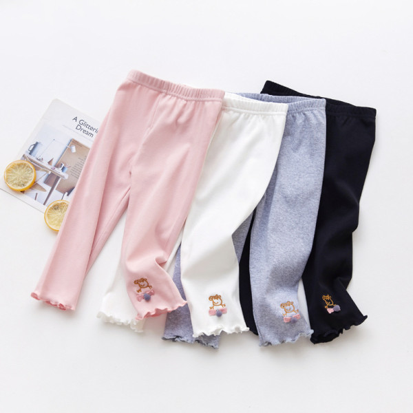 Kid Girl Embroideried Pig Cotton Cropped Leggings Bottoms
