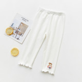 Kid Girl Embroideried Pig Cotton Cropped Leggings Bottoms
