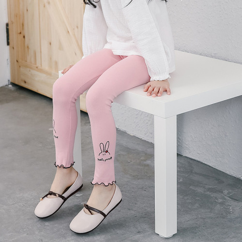 Kid Girl Embroideried Rabbit Cotton Leggings Bottoms