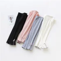 Kid Girl Bowknot Lace Flower Cotton Cropped Leggings Bottoms