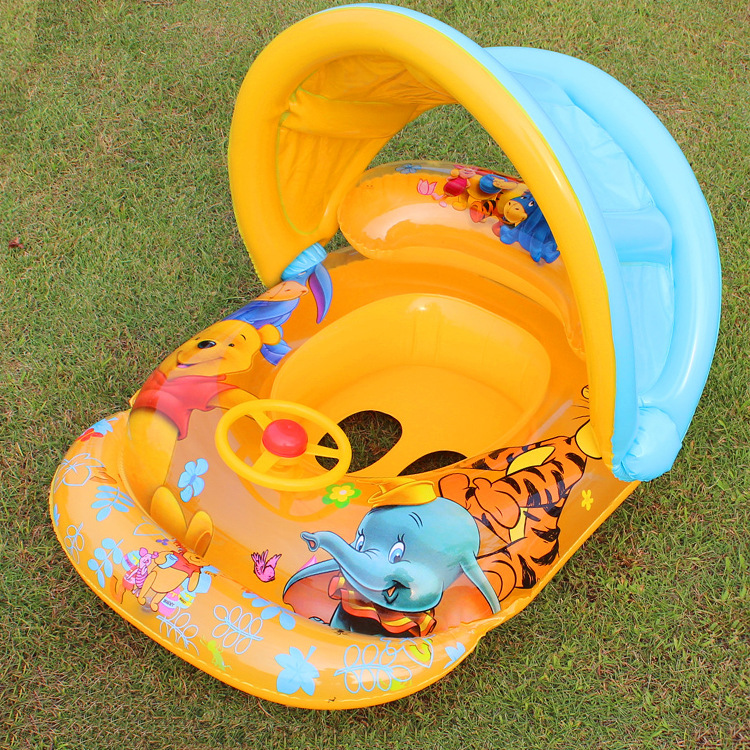 Toddler Kids Inflatable Winnie The Pooh Sitting Swimming Ring With Steering Wheel And Armrest