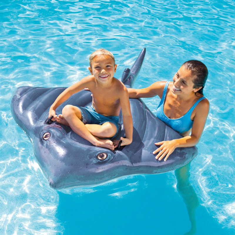 Grey Blue Stingray Skate Fish Ride-On Inflatable Pool Floats Toy For Kids Child Adults