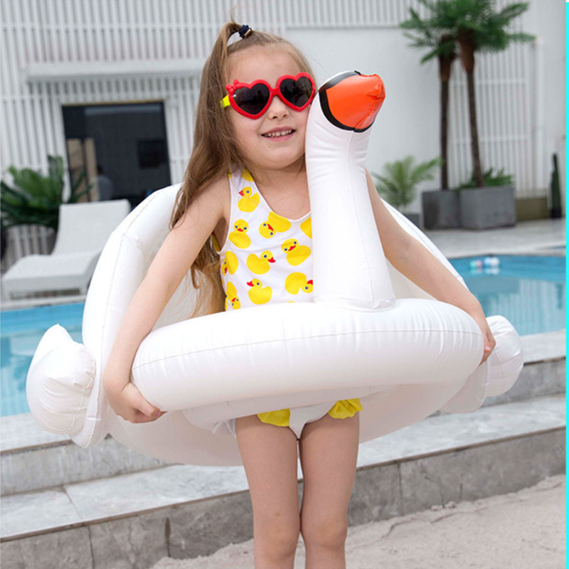 Toddler Kids Pool Floats Inflatable White Swan Seat Swimming Rings With ...