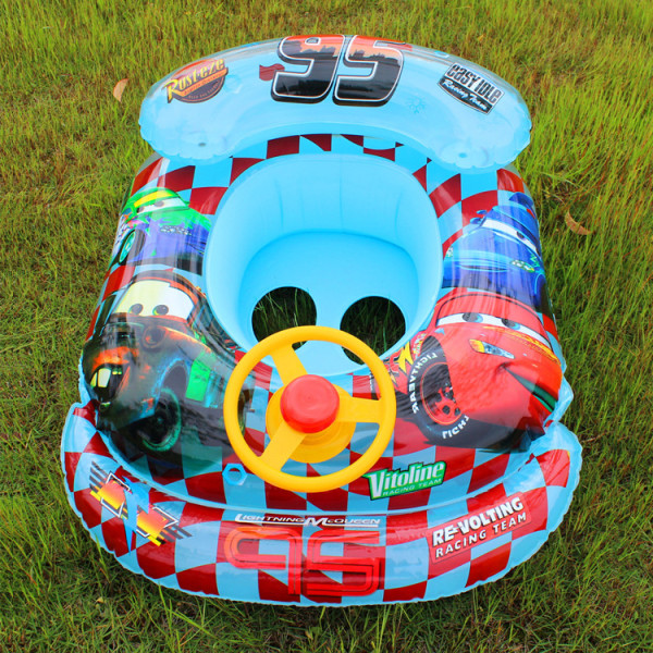 Toddler Kids Inflatable Racing Cars Sitting Swimming Ring With Steering Wheel And Armrest