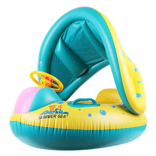 Toddler Kids Inflatable Yellow Sitting Swimming Ring With Steering Wheel And Armrest