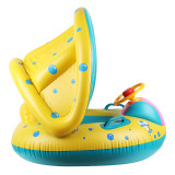 Toddler Kids Inflatable Yellow Sitting Swimming Ring With Steering Wheel And Armrest