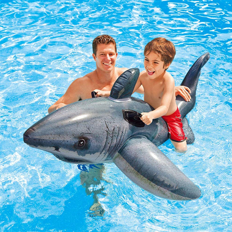 Grey Shark Ride-On Inflatable Pool Floats Toy For Kids Child Adults