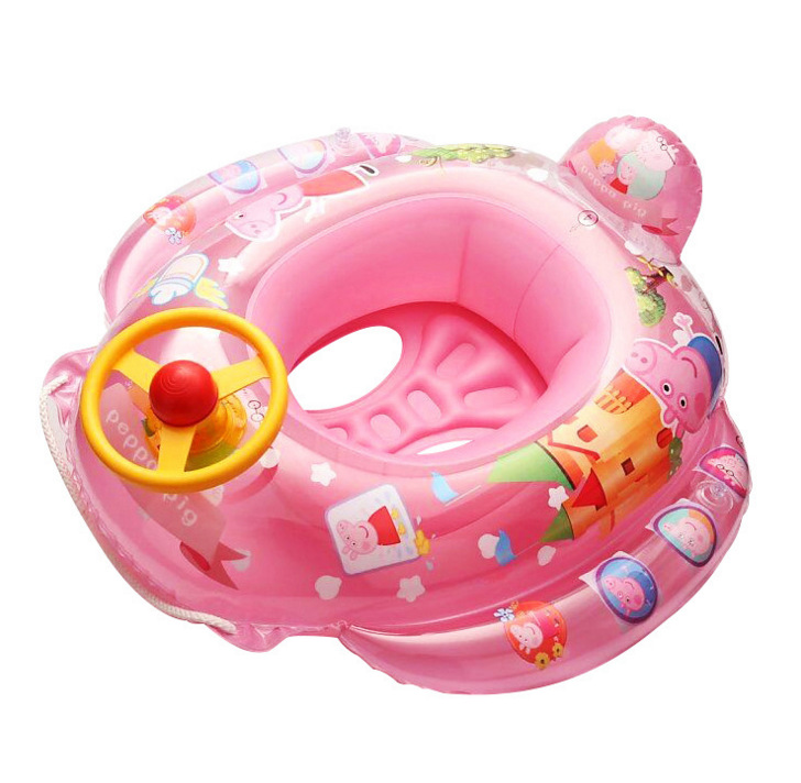 Toddler Kids Pool Floats Inflated Swimming Print Cartoon Sitting Swimming Circle With Steering Wheel