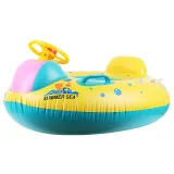 Toddler Kids Inflatable Yellow Sitting Swimming Ring With Steering Wheel And Armrest