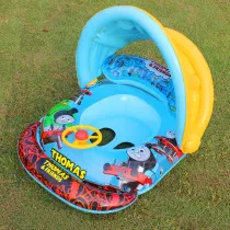 Toddler Kids Inflatable Sitting Swimming Ring With Steering Wheel And Armrest