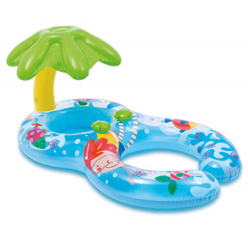 Mom and Child Baby Parent-Child Seat Swimming Rings With Lotus Leaf Awning Inflatable Swimming Circle