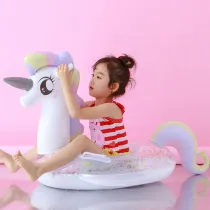 Toddler Kids Pool Floats Inflated Swimming Rings Sequins Horse Sitting Swimming Circle