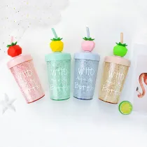 Insulated Plastic Tumbler Straw Cup Fruit Water Bottles