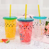 Insulated Plastic Tumbler Straw Cup Watermelon Seeds Crushed Ice Water Bottles